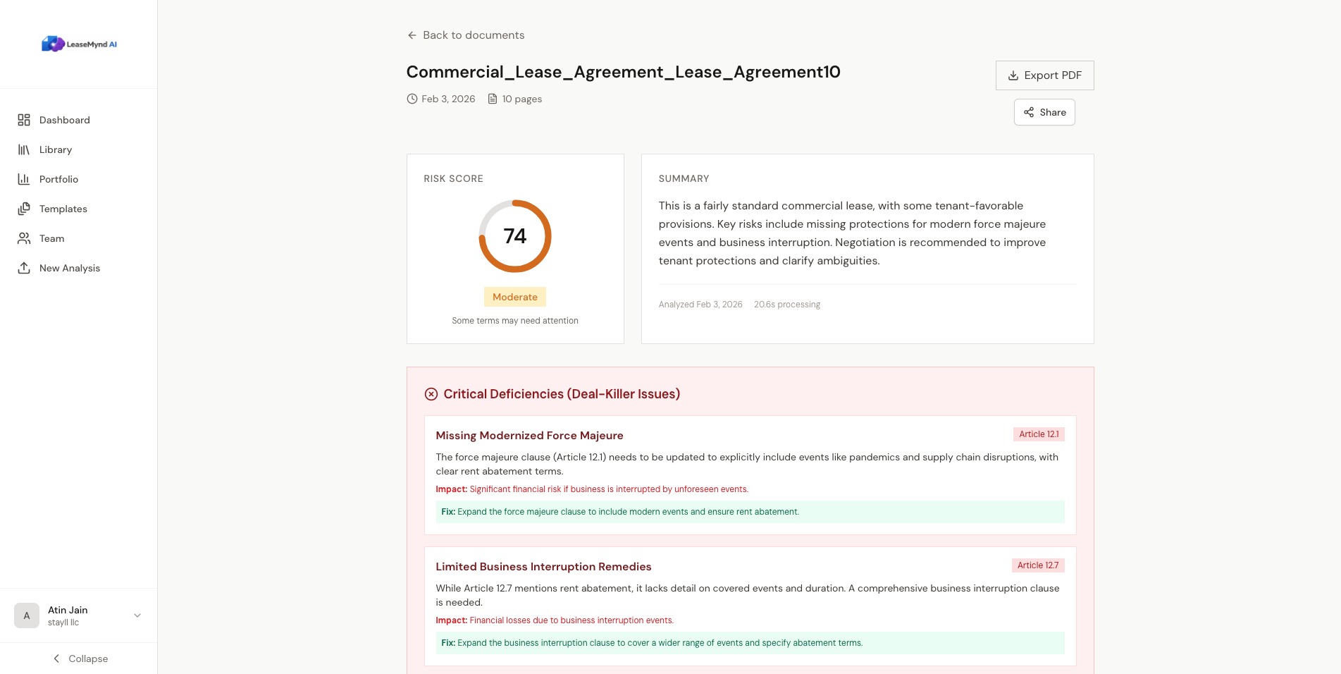 Risk scoring & clause analysis